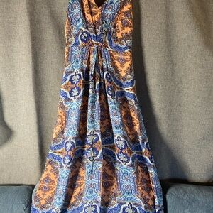 Maeve Blue and Brown Paisley Maxi Dress